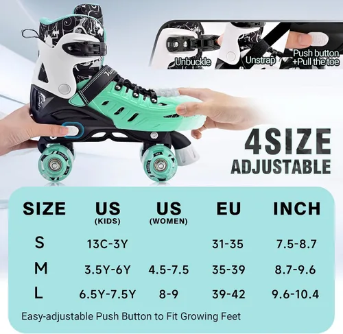 Miniatura 2 de Kuxuan Skates Patines de ruedas para niñas y niños, 4 tamaños ajustables, patines divertidos para niños pequeños con ruedas iluminadas para Blanco