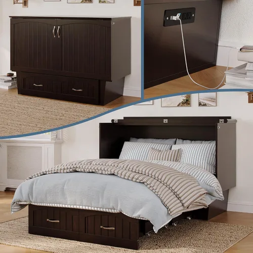 Miniatura 25 de AFI, Nantucket - Cómoda de cama Murphy de tamaño matrimonial con colchón, cajón de almacenamiento y cargador USB integrado, color blanco