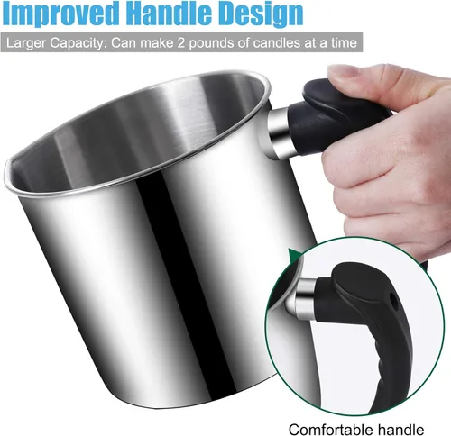 Miniatura 3 de DINGPAI - Olla para hacer velas, olla para fundir cera de doble caldera de 44 onzas, 1 cuchara, jarra para hacer velas de acero inoxidable 304, Kit