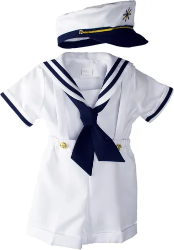 Miniatura 15 de Conjunto de traje de marinero náutico con sombrero, para niños pequeños