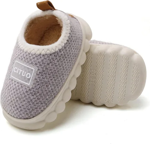 WILLFUN Pantuflas de forro polar unisex para niños y niñas, zapatos cálidos de invierno para interiores y exteriores para niños pequeños