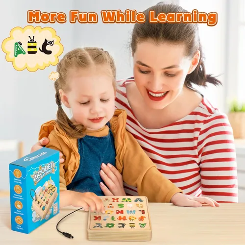 Miniatura 6 de TINTECUSA Tablero Ocupado LED, Juguetes Sensoriales de Madera para Niños Pequeños, Juguete Musical Montessori para Avión, Juguete Educativo