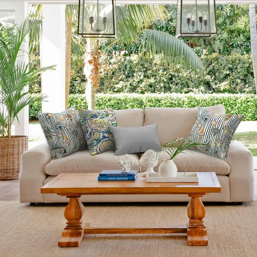 Miniatura 718 de Juego de 2 almohadas para exteriores de 16 x 16 pulgadas, repelentes al agua con interiores, para muebles de patio, hogar, jardín, geometría bohemia