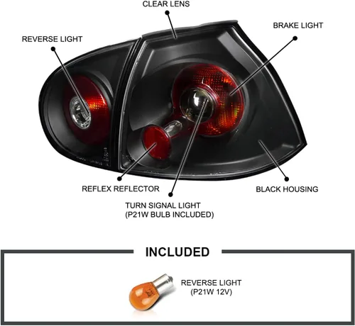 Miniatura 3 de SPEC-D TUNING JDM - Luces traseras negras compatibles con Volkswagen Golf MK5 GTI Rabbit R32 2006-2009, conjunto de par izquierdo + derecho