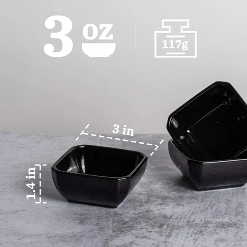 Miniatura 3 de DELLING Juego de cuencos de cerámica ultra fuertes de 3 onzas, cuencos de salsa de inmersión negros/platos para salsa de tomate, soja, barbacoa