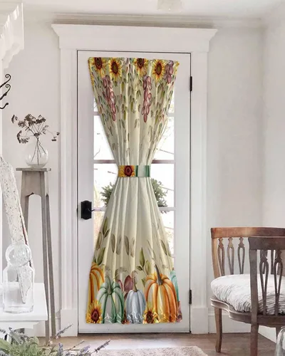 Miniatura 32 de Cortinas de puerta francesa de Navidad para ventana de puerta, panel de cortina con bolsillo para barra con alzapaños para luz lateral delantera