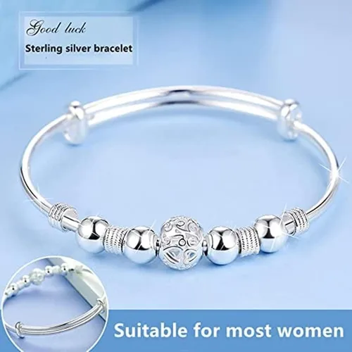 Miniatura 5 de Pulseras de plata de ley 925 para mujer, pulsera de transferencia de la suerte, ajustable, joyería de moda para mujer