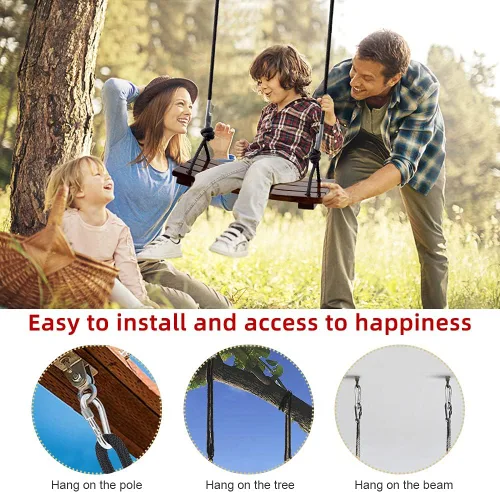 Miniatura 6 de Pellor Asiento de columpio de madera, para interiores y exteriores, juego de columpio de madera para niños, adultos y niños (chocolate)