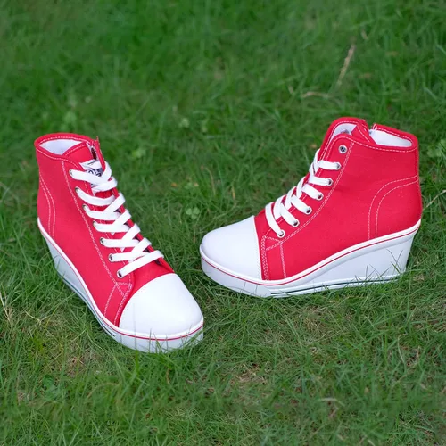 Miniatura 3 de Hurriman Wedge Sneakers for Women, High Heel Platform High Top Canvas Shoes Lace up Zipper Fashion Sneakers, Tenis Zapatos de Cuña Plataforma Tacón