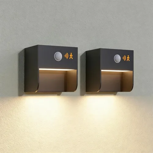 Lámpara solar de pared para exteriores, paquete de 2 luces para porche, sensor de movimiento, lámpara de pared del atardecer al amanecer,