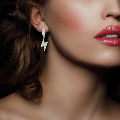 Miniatura 2 de Shcyee Aretes de relámpagos helados a la moda, hip hop, aretes de aro grueso con circonita cúbica para mujeres y hombres, regalo de joyería unisex