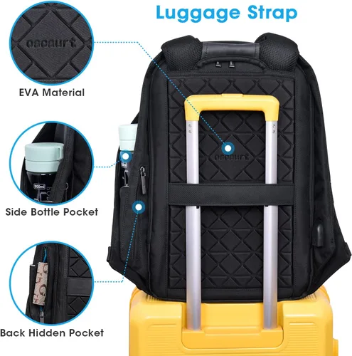 Miniatura 4 de Mochila de viaje antirrobo portátil, mochila para laptop con puerto de carga USB., Negro