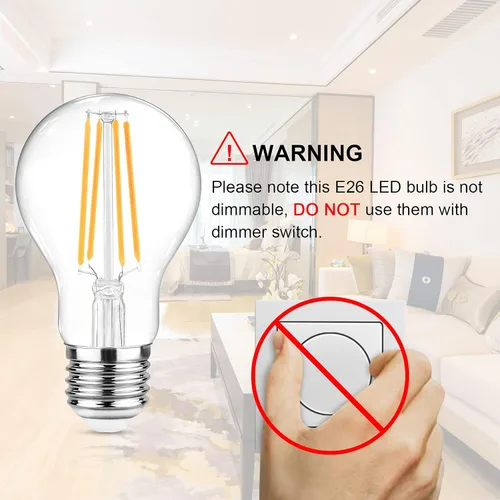 Miniatura 5 de Ascher - Bombillas de filamento LED E26, equivalentes a 60 W, luz blanca cálida de 2700 K, no regulables, vidrio transparente clásico, bombillas LED