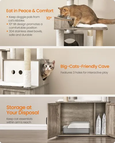 Miniatura 4 de Feandrea Árbol para gatos, torre para gatos de 66.9 pulgadas con caja de arena, condominio grande con estación de alimentos, almacenamiento, postes