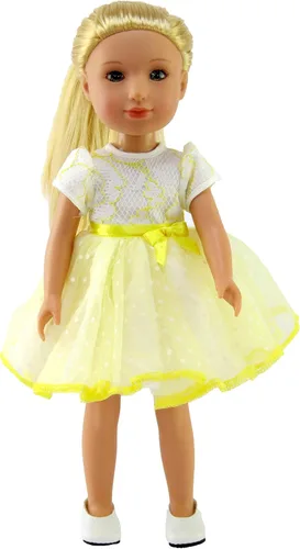 Miniatura 4 de American Fashion World Vestido de lunares y rayas para muñecas de 14 pulgadas Calidad premium y diseño moderno Ropa de muñecas Moda de ropa
