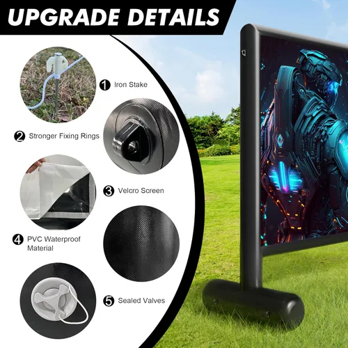 Miniatura 6 de Pantalla de proyector inflable, pantalla de cine inflable de PVC de 11 pies, diseño hermético al aire libre con bomba de aire de 600 W
