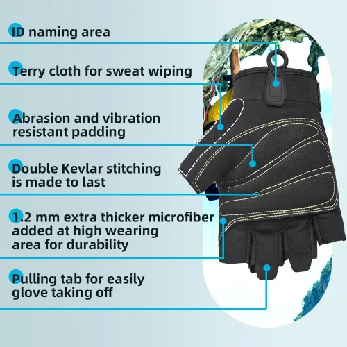 Miniatura 5 de Seibertron Guantes de palma acolchada con dedos completos o semi-dedos, ligeros y transpirables para escaladores, escalada en roca, rescate