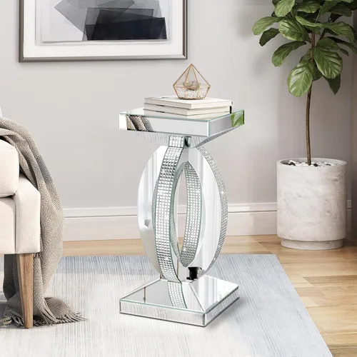 Miniatura 9 de Mesa auxiliar plateada con incrustaciones de cristal, mesa auxiliar moderna, mesa auxiliar cuadrada pequeña para sala de estar, dormitorio