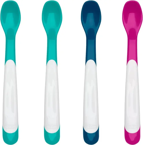 OXO Tot Cuchara de alimentación infantil, paquete múltiple Verde azulado/azul marino/rosa