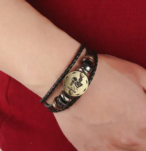 Miniatura 47 de Hamoery Pulsera de cuero de aleación punk para Constellation trenzada pulsera pulsera brazalete