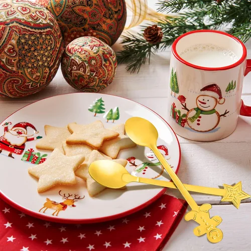 Miniatura 3 de 16 cucharas de Navidad para café, cuchara creativa de acero inoxidable para agitar, a granel para postre de sopa, 4 estilos (dorado)
