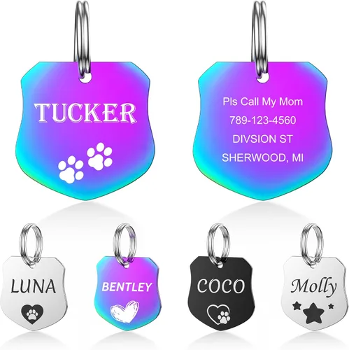 Miniatura 18 de YEHANTI Etiquetas de perro personalizadas grabadas para mascotas, placa de acero inoxidable personalizada para perros y gatos con varios iconos Hueso