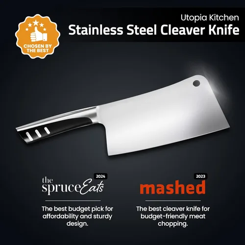 Miniatura 9 de Utopia Kitchen Cuchillo Cleaver de 7 pulgadas de Acero Inoxidable Cuchillos de Chef Carnicero para Carne, Verduras Cuchillo de Chef de Cocina