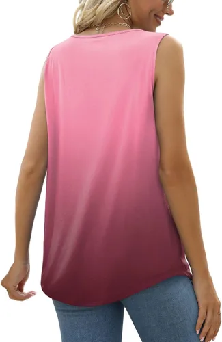 Miniatura 163 de Saloogoe - Camisetas sin mangas veraniegas para mujeres, plisadas con cuello cuadrado y dobladillo curvado, blusas de ajuste holgado con movimiento