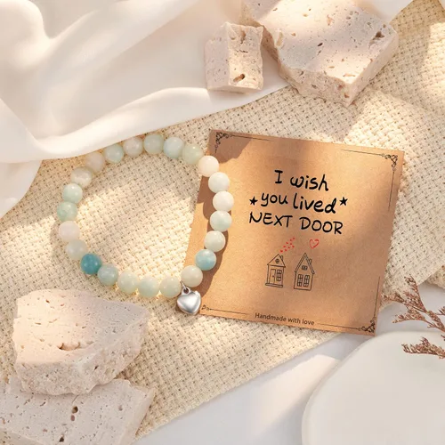 Miniatura 5 de HGDEER Pulseras de piedra natural con texto en inglés "I Wish You Lived Next Door", regalos únicos para mujer
