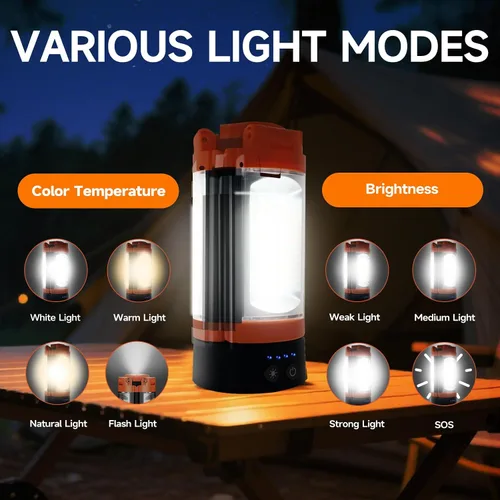 Miniatura 3 de Luz de campamento recargable con diseño de gancho e imán, luz de trabajo inalámbrica de 9000 mAh con 3 cabezales de lámpara LED, 2200 lúmenes
