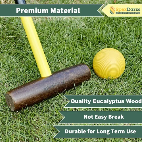 Miniatura 4 de SpexDarxs Juego de croquet para seis jugadores de 28 pulgadas, kit de croquetas con mazos de madera de primera calidad, bolas de colores, mechones