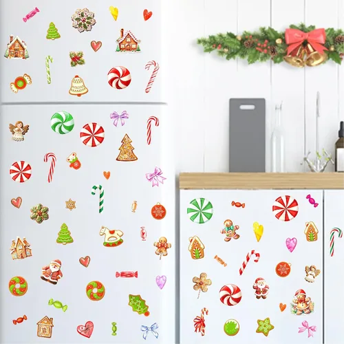 Miniatura 6 de Adornos de Navidad, calcomanías de pared para despegar y pegar, calcomanías de pared extraíbles de bastón de caramelo, calcomanías de piso de menta