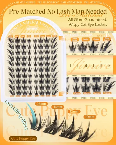 Miniatura 3 de JIMIRE Manga Lash Racimos de pestañas Wispy racimos de pestañas con aspecto de ojo de zorro, extensiones de pestañas naturales en racimo