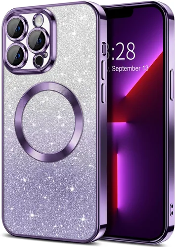 Miniatura 121 de Hython Funda para iPhone 13 Pro transparente con purpurina magnética [compatible con MagSafe] Protector completo de lente de cámara delgado