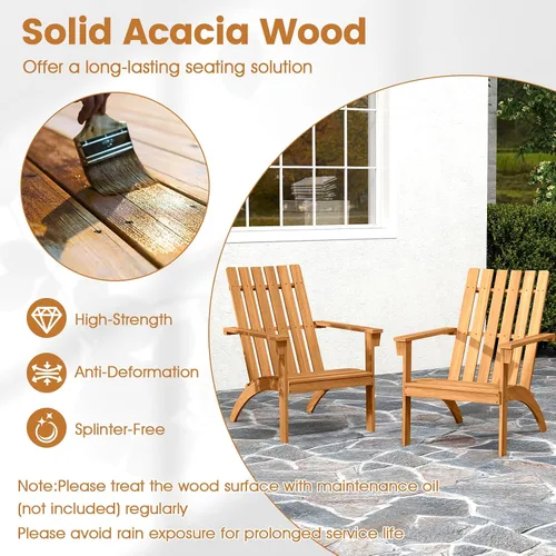 Miniatura 7 de Giantex Silla Adirondack, sillas de madera de acacia con asiento inclinado, respaldo alto, silla ergonómica de listones para patio trasero, piscina