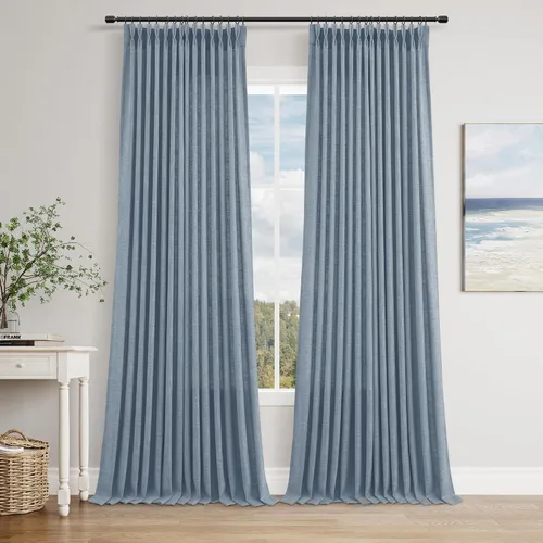 Miniatura 13 de Juego de 2 paneles de cortinas de ventana de cocina beige de 24 pulgadas de largo, con textura de lino, plisadas, filtrantes de luz, semi pequeñas