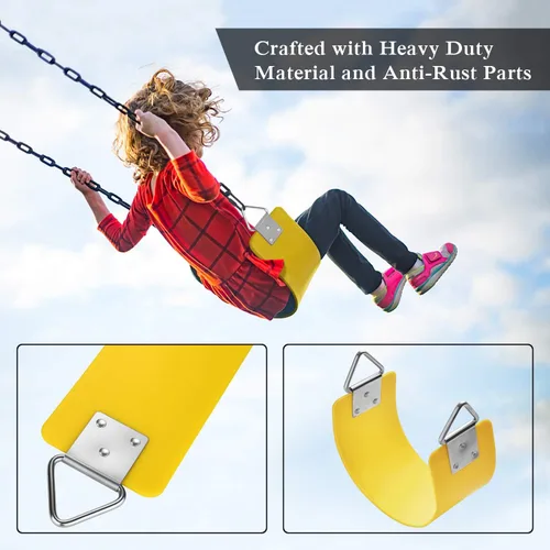 Miniatura 4 de AGPTEK Asiento de columpio, columpio de jardín de 30.4 x 6 x 0.27 pulgadas para niños y adultos con anillo de triángulo de metal - Amarillo