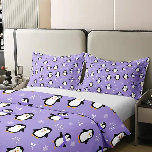 Miniatura 4 de Funda de edredón de pingüino de algodón puro completa kawaii funda de edredón de pingüino antártico juego de ropa de cama de animales para niños