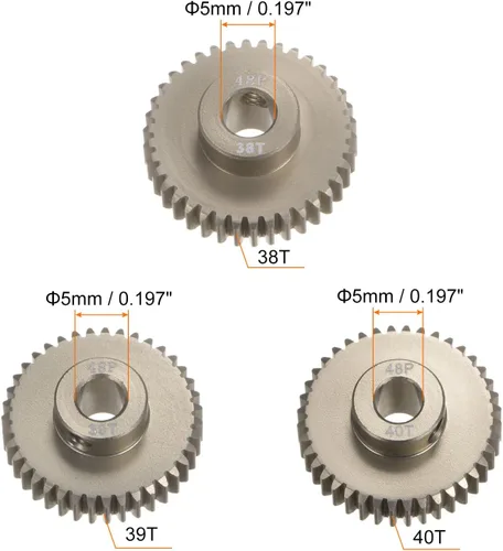 Miniatura 2 de HARFINGTON 48P 7075 Aluminio Piñón Motor Gear Set 3pcs 38T 39T 40T Fit 0.197 in RC Motor Eje 48 engranajes de paso para coche RC, con llave hexagonal