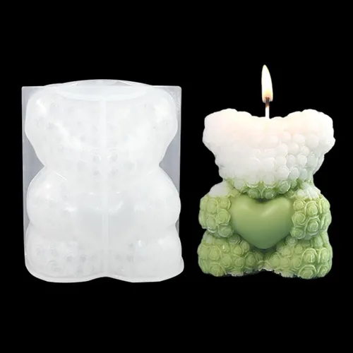 Molde de vela de oso de rosa para resina epoxi 3D oso fabricación de velas molde de resina de jabón animal molde de silicona molde de fundición de