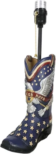 Miniatura 6 de Ebros Gift Banderín patriótico de piel sintética con diseño de águila calva y bandera americana, bota vaquera, pintada a mano, lámpara de mesa