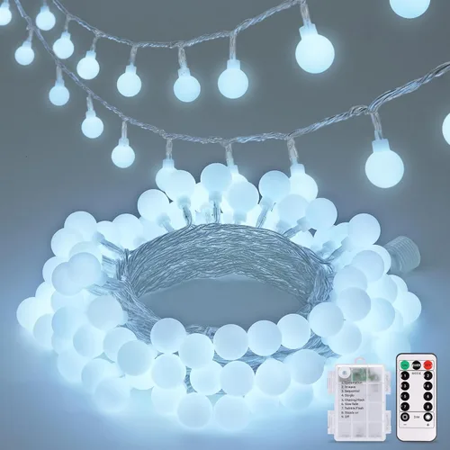 Miniatura 20 de JMEXSUSS 100 luces LED de Navidad a pilas para interiores y exteriores, impermeables, 33 pies, luces de globo en cadena con pilas con control Varios