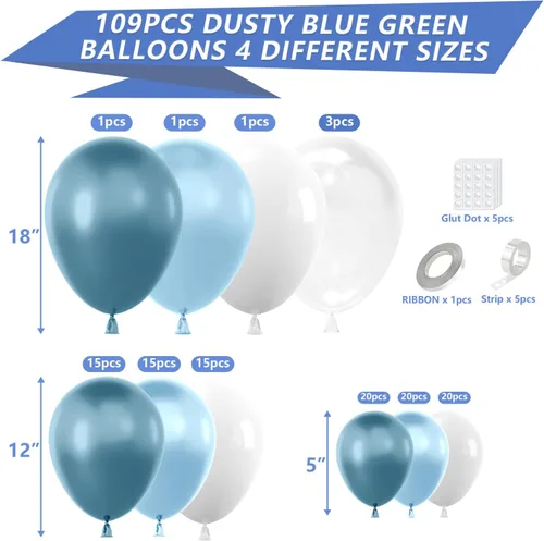Miniatura 2 de YAOWKY Kit de arco de guirnalda de globos azul y blanco, 111 globos de látex transparente de 18, 12, 5 pulgadas, azul claro, blanco y transparente
