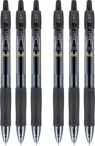 PILOT G2 Premium - Bolígrafos de gel de bola rodante recargables y retráctiles, punta fina, tinta negra, paquete de 6