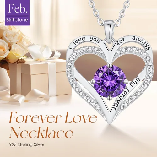 Miniatura 147 de LOUISA SECRET Love Heart Birthstone Necklaces for Women, Birthday Gift for Women, Anniversary Jewelry for Wife Her, 925 Sterling Silver Pendant