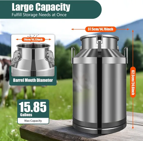Miniatura 2 de Latas de leche de acero inoxidable de 60L/15.85 galones-Barriles de transporte de leche, cubo de leche, jarra de aceite, barril de vino, barriles