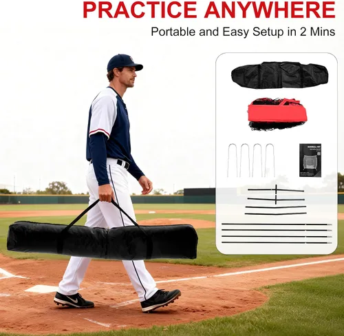 Miniatura 7 de NEWBULIG Red de béisbol y sóftbol de 7 x 7 pies, práctica de lanzamiento, bateo y redes de bateo, incluyendo bolsa portátil, para jugadores de todos