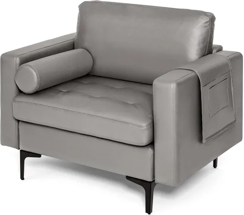 Giantex Sofá individual, silla decorativa, sillón con cojín cómodo, bolsillos para revistas, sala de estar, silla de ocio tapizada para dormitorio,