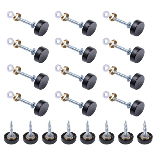 INCREWAY Tornillos de espejo, 20 juegos de clavos de espejo gruesos de acero inoxidable 304 de 0.630 in con tapas decorativas, color negro