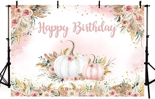 Miniatura 2 de MEHOFOND Fondo de cumpleaños de calabaza de otoño de 7 x 5 pies para niños, suministros de fiesta de primer y segundo cumpleaños, fondo de hierba